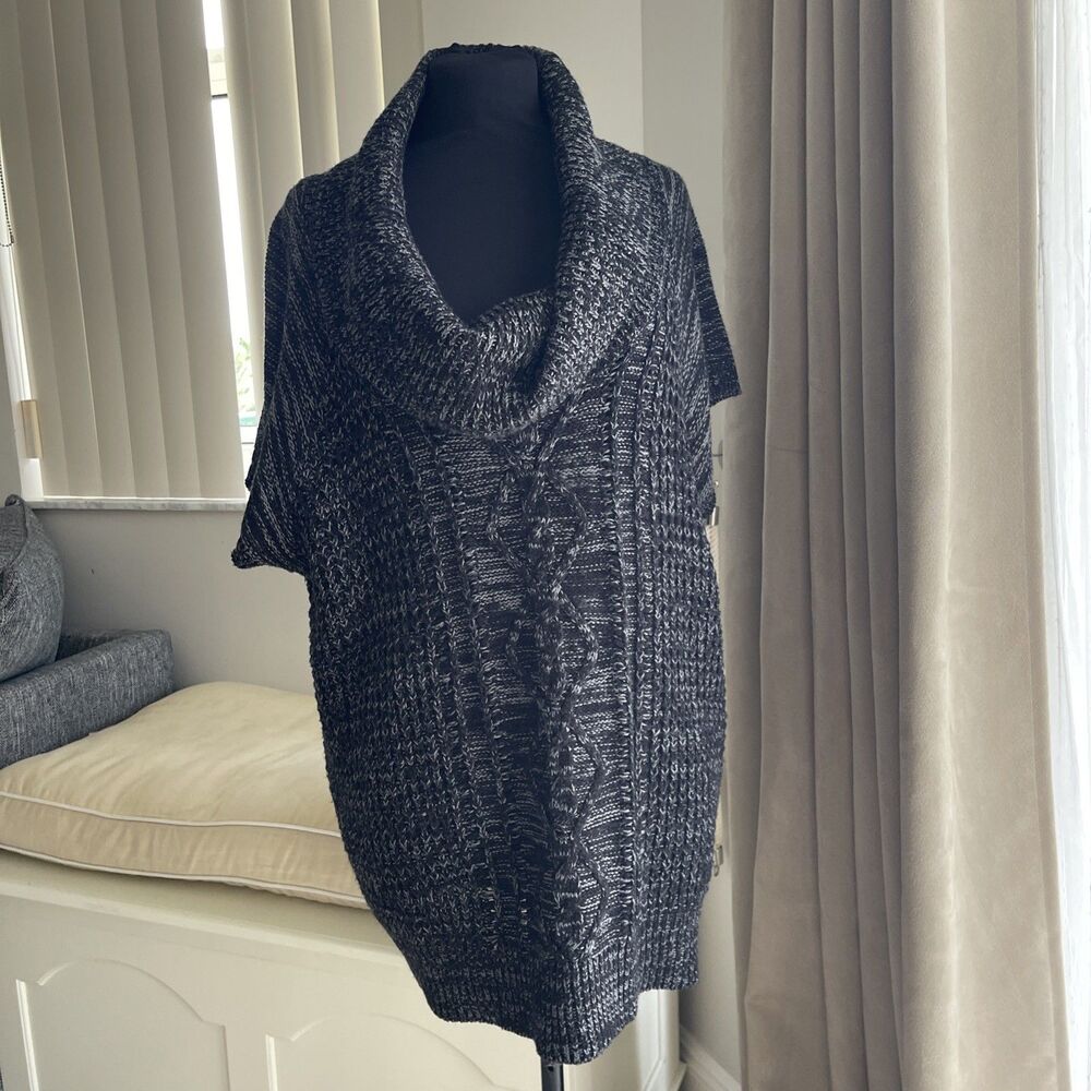 No Boundaries Short Sleeve Cowl Neck Mottled Tunic Sweater Cable Knit M/L